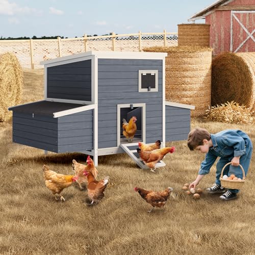 Garvee Wooden Chicken Coop with 2 Nesting Boxes & Pull-Out Tray, Outdoor Chicken House with Waterproof Roof, Poultry Cage for Guinea Pig, Rabbit, Duck - 62.2x31.1x38.6 in