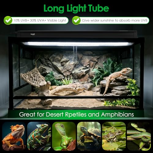 UVB Light for Reptiles Bearded Dragon, T5 UVB Reptile Light Fixture HO UVB Bulb Lighting Combo Kit 10.0 39W UVA UVB Reptile Light Bulb Terrarium Lamp Tube Bar for Snake Gecko Turtle Lizard, 34 Inch - size: T5-34Inch