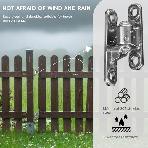 304 Stainless Steel Gate Hinges 5/8" Heavy Duty Door Hinges 600LB Capacity No Squeaking for Wall Mount Hinges for Farm Gates & Wooden Fences, 2 Pack