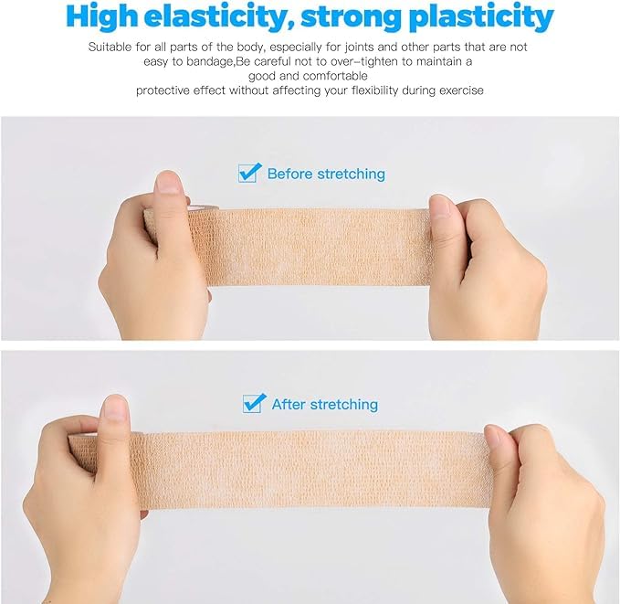 Self Adhesive Bandage Wrap, Sport & Athletic Wrap Cohesive Bandage, Medical Tape in First Aid Kit Breathable Vet Wrap for Wounds, 2" X 5 Yards 8 Rolls (Skin) - color: Skin
