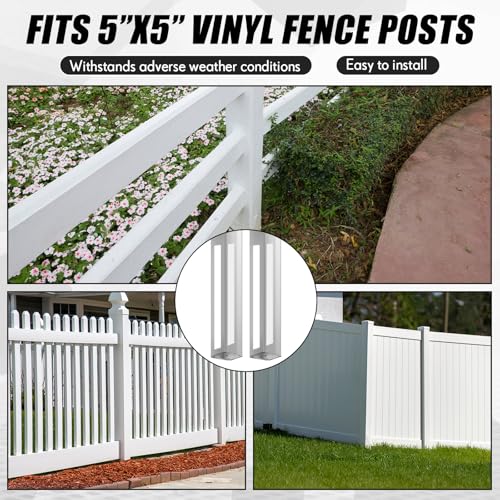 2 Sets 5" X 5" X 36" Vinyl Fence Concrete Post for Newel Posts Mount Tower | Heavy Duty Fence Post, with Mounting Kit, Galvanized Steel, 300 lbs Load Capacity - size: 5" X 5" X 36"