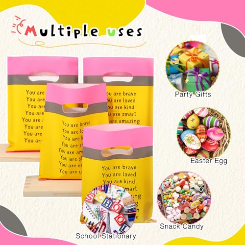 Coume 100 Pcs Back to School Gifts Bags for Students Inspiration Quotes Plastic Goodie Snack Treat Bags with Handles Birthday Party Favors from Teachers, 6" x 8" - style: Pencil Style