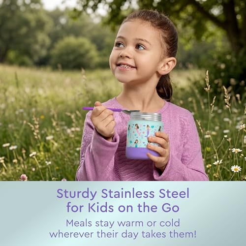 Bentgo Kids Stainless Steel Leak-Proof Food Jar for Hot or Cold Food | 11 fl oz Double Insulated Container with Removable Silicone Bumper, Dishwasher Safe, Easy Open Lid, Ages 3+ (Mermaids) - color: Sea Life