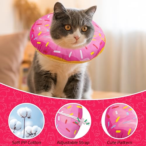 Seyezo Cat Cone Collar Soft, Adjustable Cat Recovery Collars Spay Cones to Stop Licking, Cute Donut E Collar After Surgery, Anti-Lick Recovery Elizabethan Collar for Kittens (Donut Pink, Small) - color: Donut Pink, size: Small