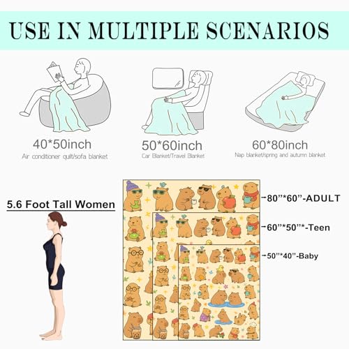 Cute Capybara Fleece Blanket,50x60in, Kawaii Cartoon Capybaras with Tea Fruit Duck Flower on Cream Throw Blankets,Soft Cozy Lightweight, Ideal for Bed Living Room Home Decor,Kids Gifts - color: Capybara, size: 50x60 Inch