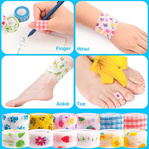 Bandage Wrap, 12Pcs Sweatproof and Waterproof Cute Vet Wrap, Elastic Non-Woven Cohesive Bandages for Ankle Sprains & Swelling