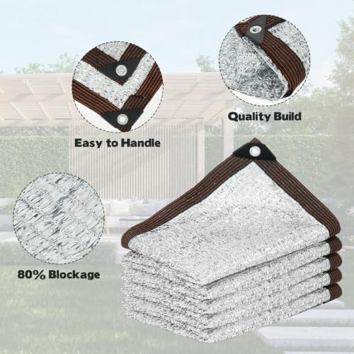 Aluminum Shade Cloth 10x20’, 80% Reflective Tarp Aluminum, Cools 10-20°F, Breathable Mesh Tarp with Grommets, Sunblock Netting Sun Shade Cover for RV, Tent, Garden, Car, Chicken Coop(Silver) - size: 10x20’