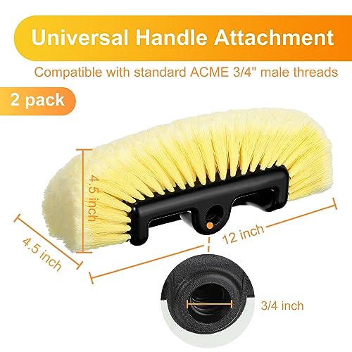 2 Pcs Car Wash Brush Heads Soft Bristle Flow Thru,12 Inch,Yellow (Pack of 2) - color: Yellow, size: 12 Inch (Pack of 2)