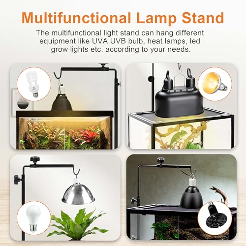 Simple Deluxe Reptile Lamp Stand Adjustable 14-26 inch Metal Bracket Floor Light Holder for Reptile Glass Terrarium Heating Light, Amphibian and Aquarium Tank - style: Lamp Stand S, New