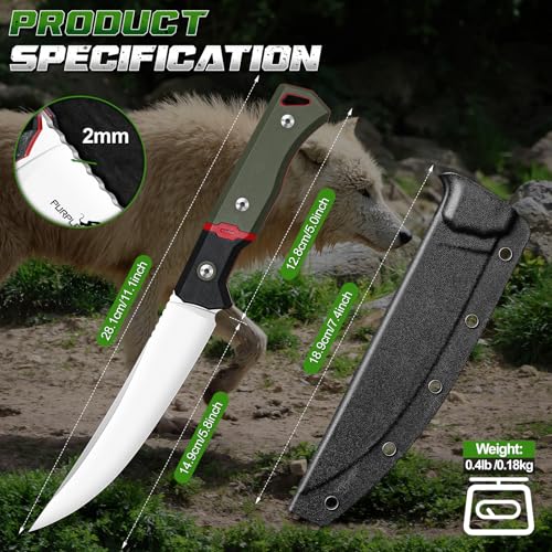 Purple Dragon Outdoor Knife for Boning - Trailing Point Boning Knife Green | Forged from a Single Piece of D2 Steel, Full Tang G10 Handle, Gift Box - size: 5.7 inch