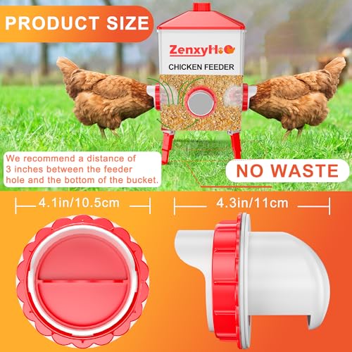 No Waste Chicken Feeders, DIY Automatic Poultry Feeder - 4 Ports Red | Buckets Barrels Bins Troughs‑mountable Design for common Breeds of Chicken Flock with Hole Saw - size: 4 Ports