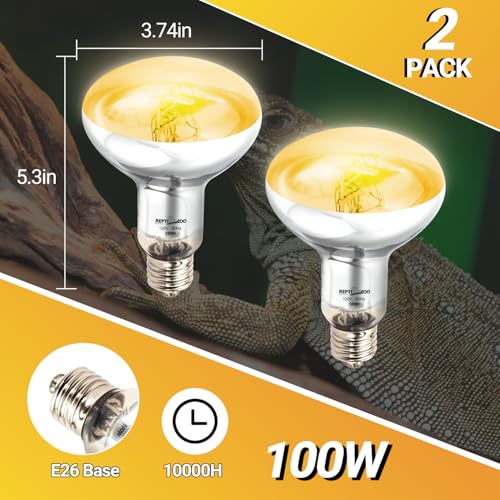 REPTI ZOO 2PACK Reptile Heat Lamp Bulb, 100W Full Spectrum UVA UVB Sun Lamp, Self-Ballasted Vapor Basking Lamp for Bearded Dragon Gecko Lizard Snake Chameleons Turtle Chicken