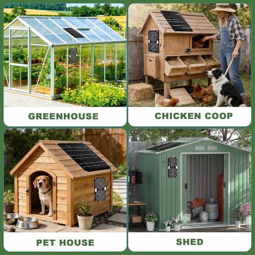 Solar Powered Fan, 30W Solar Fan with Two IPX7 Waterproof Fans for Outside Greenhouse Shed Chicken Coop, Exhaust Intake Mounting Way and Solar Panel Fan Kit - size: 4.7" Fan