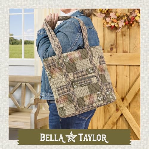 Bella Taylor Large Tote, Quilted Shoulder Bag for Women | Lightweight, 6-pocket large quilted purse, machine washable, zippered top, ultimate organization, durable construction - color: Woodland Patch