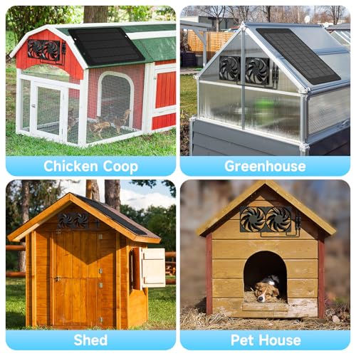 Solar Powered Fan for Outside, IP65 Waterproof Auto On/Off Solar Exhaust Fan Kit wtih 10 Ft Cable for Chicken Coop, Shed, Greenhouse, Pet House Ventilation Accessories