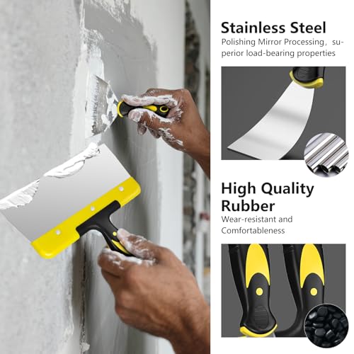 suokoun Spackle Knife Set, 5 PCS Stainless Steel Putty Knife Set Include 4 Paint Scrapers and 1 Multi Scraper Tool, Paint Scraper Tool for Drywall Decals (1.5" 3" 4" 6" 10")