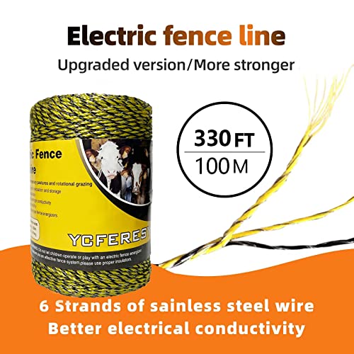 Upgraded Electric Fence Poly Wire 330 Feet 100 Meters and 50 Pcs Black Electric Fence Insulator Screw-in Insulator Fence Ring Wood Post Insulator - size: 330 Feet Wire/50 Insulator