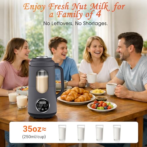 SilkSpin Milk-Smooth Nut Milk Maker Machine, Small Countertop Blender, Homemade Oat, Almond, Soy, Plant-Based Milk, Juice, MilkShake 35oz Automatic Soybean Milk Maker, Charcoal Gray