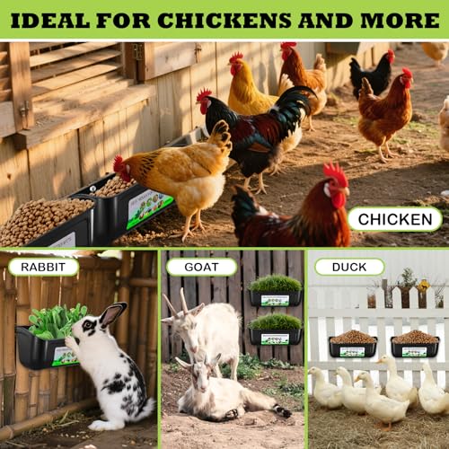 5 Pack Chicken Feeder, Duck Feeder Supplies, Hanging Fence Feed Trough with Clips for Goat, Sheeple, Piglet, Gooses, Turkeys, Dog Livestock Poultry, 8 Quarts in Total, Feed Scoop Included, Black - color: Black 5pcs