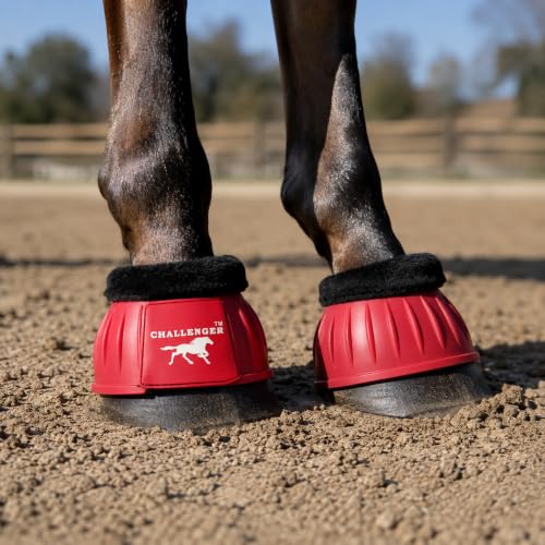 CHALLENGER Horse Training Ribbed Rubber Hoof Impact Overreach Protection Fleece Lined Bell Boots 41HI01 - color: Red, size: X-Large