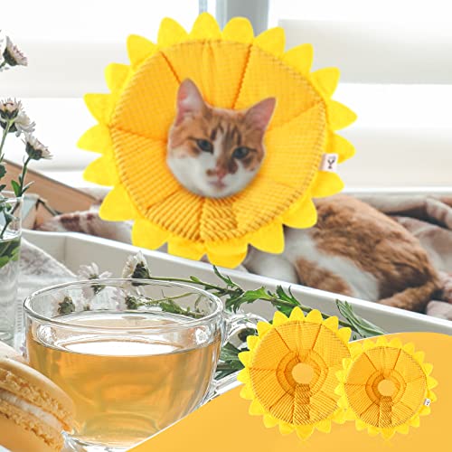 Sunflower Cat Recovery Cone Collar Soft Adjustable Elizabethan Cone,Medium - size: Medium
