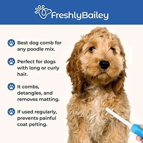 Grooming Comb for Long & Curly Hair in Dogs & Cats - Top Pet Detangler Brush - Removes & Prevents Matted Fur - Perfect for Goldendoodle, Poodle Mixes, and Cat Undercoat | Removes and helps prevent matted fur on goldendoodles, poodle mixes, and cat underco
