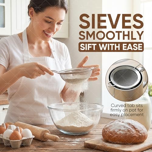 Fine Mesh Strainer Set 5 Pack, Stainless Steel Mini Small & Medium Sieves Colanders, Multipurpose Sifter Strainer for Tea, Pasta, Juice & Baking
