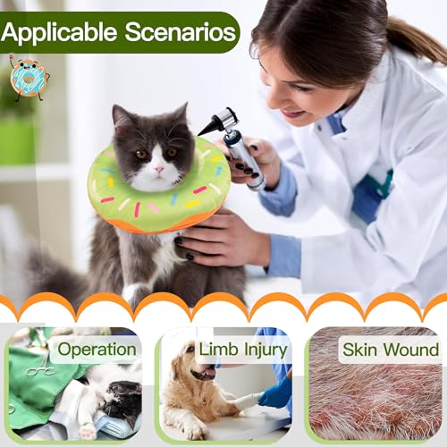 Cat Cone Collar Soft, Cute Cat Donut Collar After Surgery, Adjustable Kitten Recovery Cones to Stop Licking, Lightweight Neck Elizabethan Collars for Cats Kittens (Green, Small) - color: Green, size: Small