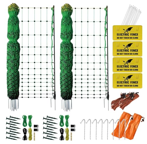 2 Pack Premium Portable Pre-Assembled Poultry Netting Electric Fence 47.3" x 98.5', Green,Utility Portable Mesh for Chickens, Ducks,Geese,Rabbits,Used in Backyards,Farms,and Ranches
