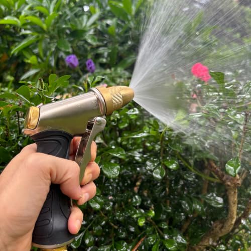 Garden Hose Nozzle, Heavy Duty Hose Nozzle | Metal Water Hose Nozzle with Non-Slip Grip, High Pressure, 4 Adjustable Spray Patterns for Garden, Car Washing & Pet Bathing
