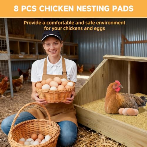 8 Pack Chicken Nesting Pads, Washable Reusable Hen Laying Mats, Brown | 12 x 12 inch Chicken Coop Accessories, Cut to Fit Nesting Boxes, Rabbit Cages - color: Brown