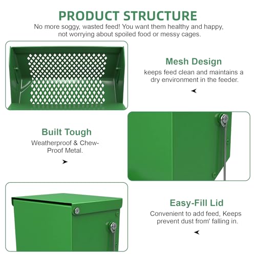 2 Packs Hay Feeder Rabbit, Metal Small Animal Feeder with Lid & Mesh Bottom, 4.7 Inch 2 LBS Capacity, Gravity Food Dispenser for Guinea Pigs Chinchillas, Cage or Outdoor Use, Green - size: 4.7 Inch (2Pcs)
