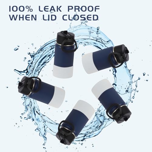 Volhoply 14oz KIds Stainless Steel Insulated Leakproof Water Bottle with Straw Lid and Silicone Boot,BPA-Free Easy Use for Boys&Girls,Double Wall Vacuum Bottles(Navy,1) - color: Navy