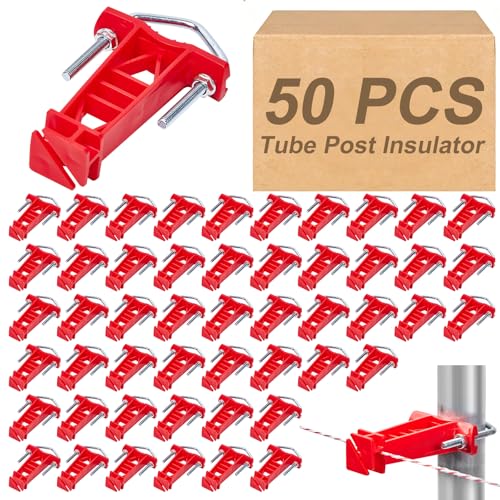 50 Pcs Tube Post Insulator, Electric Fence T Post Insulators for Electric Fence Wire, Fits Chain Link, Square or Round Tubing, White Vinyl Picket Fence (Red) - color: Red, size: 50 Pack