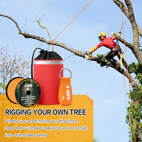 X XBEN Arborist Throw Line Kit with Slick Rope, Throw Weight, Reflective Storage Bag, Suit for Tree Cutting,Camping, Trimming, Hanging Swing, Forestry Tree Gear for Low and High Limb Throwing - size: 150FT Rope with 15 Oz Throw Bag