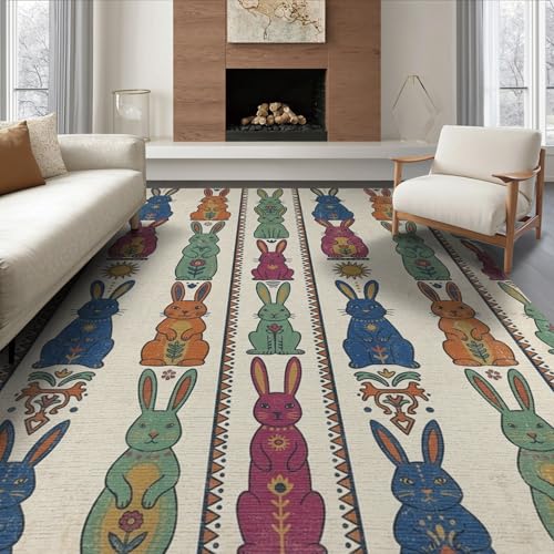 6'x9' Washable Geometric Rabbit Area Rug, Green Non-Shedding Pet Friendly Room Rug Foldable Easy Care Carpet for Queen Size Bedroom, Under Bed, Master Suite | Ref:1969466 - color: Beige/Pattern 3, size: 6' x 9' (Rectangular)