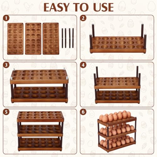3 Tier Wooden Egg Holder Countertop Egg Holder for 54 Fresh Eggs Countertop Eggs Storage Tray Organizer Stackable Deviled Container Rack for Home Farmhouse Kitchen Decor