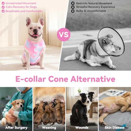cyeollo Dog Surgery Recovery Suit, Surgical Onesie for Female & Male Dogs | Prevents Licking, Cone Alternative, Ideal After Spay & Neuter, Protects Surgical Wounds, Easy Potty Access, 4-Way Stretch - color: Pink Tie Dye, size: X-Small (Back: 9"-11")