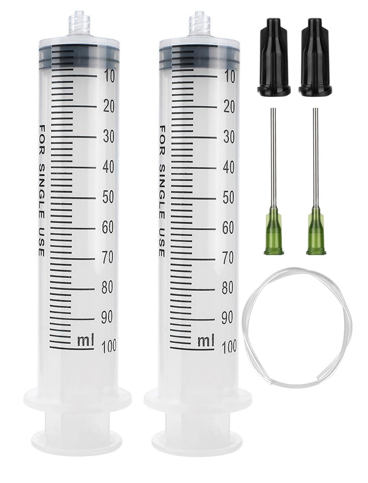 2 Pack 100ml Syringes with 55.1 Inch Tube and Needles 14G 1.5”, Sterile Syringe Individually Packaged for Labs, Liquid Measuring,Oil or Glue Applicator - style: 100 ml
