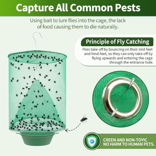 Ranch Fly Traps 6 Pack Reusable Fly Traps Outdoor Hanging with Tray for Barns, Farms, Patios, Backyards and Outdoor Areas