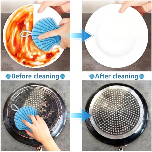 12 Pcs Shell Sponge Dish Scrubber Dual Sided Non Scratch Dish Washing Scrubbers Reusable Household Cleaning Kitchen Tools for Dishwashing Washing Dishes Cookware Tubs Sinks - style: Shell