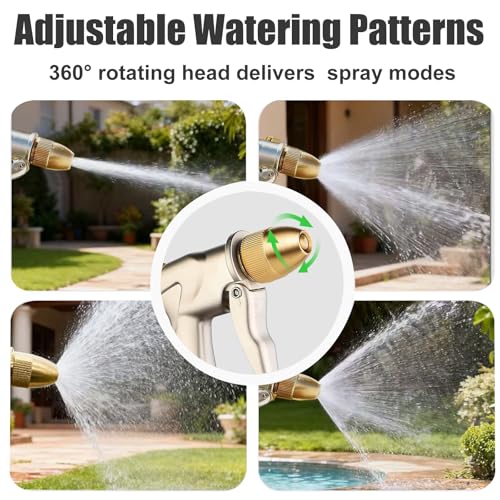 Heavy Duty Metal Hose Nozzle, High Pressure Garden Hose Nozzle | All-Metal Water hose nozzle with 4 Adjustable Spray Patterns, For Watering Plants,Pet Showering,Car Washing&Windows