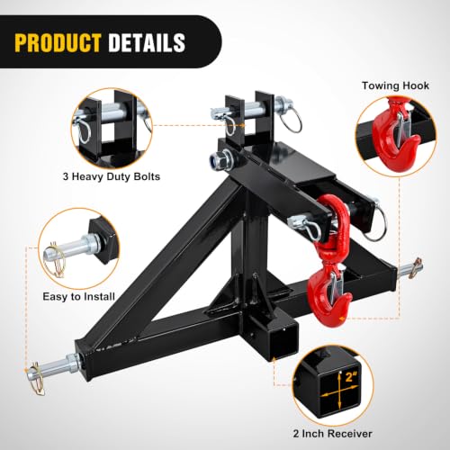 Nilight 3 Point Trailer Hitch 2" Receiver Quick Adapter with Towing Hook | For Category 1 Tractor Compatible with BX Kubota John Deere Kioti Yanmar - color: 3 Point 2" Trailer Hitch Receive