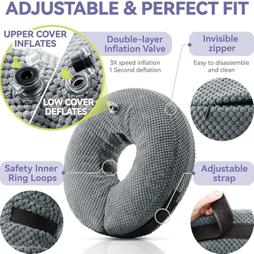 Loflaze Soft Inflatable Dog Cone Collar Alternative After Surgery - Dog Neck Donut E Collar for Large Medium Small Dogs Cats Post Surgery - Recovery Collar to Stop Licking - Grey, XL - color: grey, size: XL(Neck 17"-20")