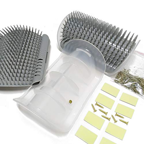 2 Pack Softer Self Groomer with Catnip Wall Corner Massage Comb Scratcher Grooming Brush Tool for Long & Short Fur Kitten Cats Dogs (Gray)