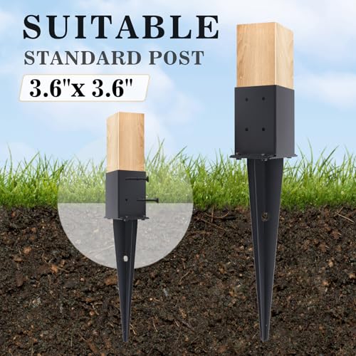 4 Pcs 4 "x 4 "Fence Post Anchors Ground Spike 22"(Fit 3.6 ” X 3.6”) | Heavy Duty Carbon Steel Fence Stakes Post Base with Black Powder Coated Support for Mailboxes|Fences|Trellis Posts|Banners