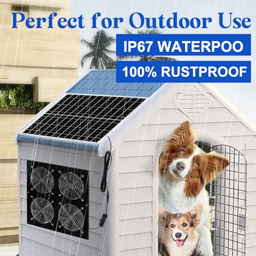 HNRLOY Solar Exhaust Fan for Chicken Coop & Powered Fan with 25W Solar Panel & 4 High-Speed Brushless DC Fans, Solar Ventilation Fan for Greenhouses,Attics,Shed,Barns & Dog Houses - size: 25W Solar Panel + 4 Exhaust Fans