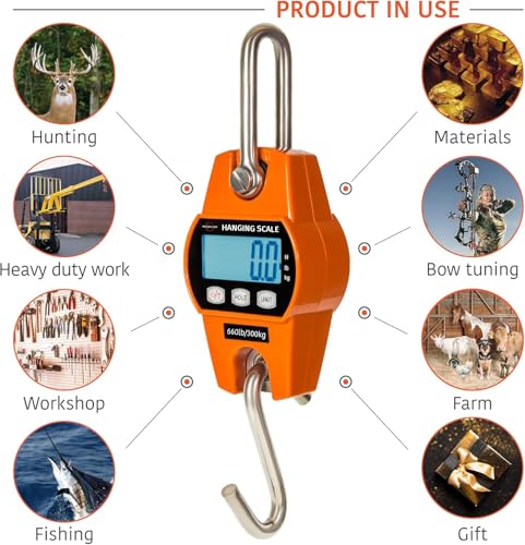 Digital Hanging Scale 660 LB 300 KG - Professional Heavy Duty Waterproof Fish Scale - Portable Durable Crane Scale for Luggage Weight Suitcase Hunting Farm Bike Bow Fish Weight Fishing Scale - color: Orange, size: Standard