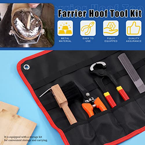 Glarks 5Pcs Professional Farrier Tool Kit, Hoof Nippers Hoof Rasp Hoof Trimming Shears Hoof Brush with Storage Bag Kit, Rasp Hoof Cutter Equestrian Supplies Set for Horses Donkeys Goats Pigs