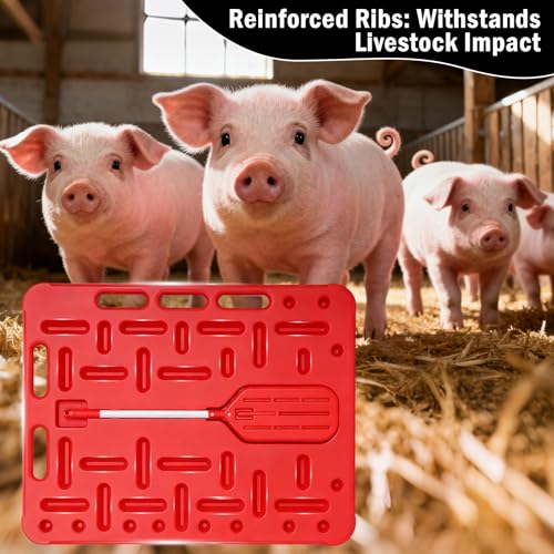 Danbark Livestock Sorting Panel with Paddle, Lightweight Animal Handling Equipment for Hogs, Sheep, Goats, Cattle, Portable Farm Fencing & Crowding Gate (Red, Medium 38x30")